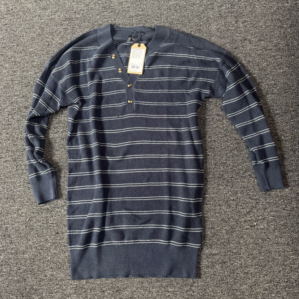 New Prana Milani Henley Dress Nautical Stripe Sweater Knit